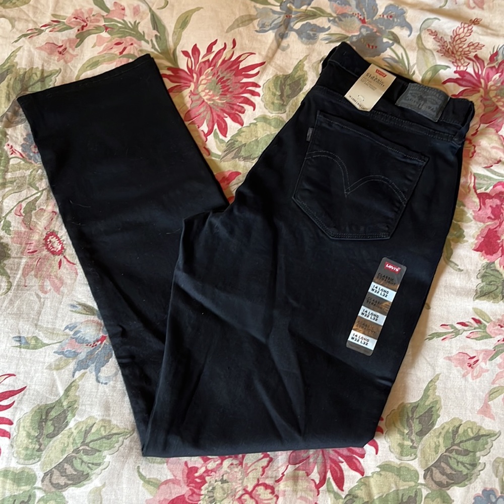 LEVIS Size 14 Long  32"Wx 42"L Dark Black Denim Stretch 5-Pkt MidRise $89 NEW